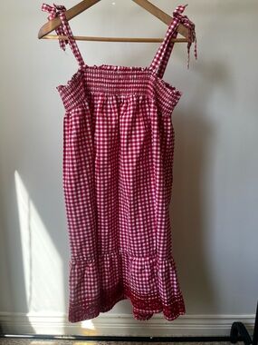 Margaux Riviera Red Gingham Smocked Maxi Sundress 100% Cotton XL